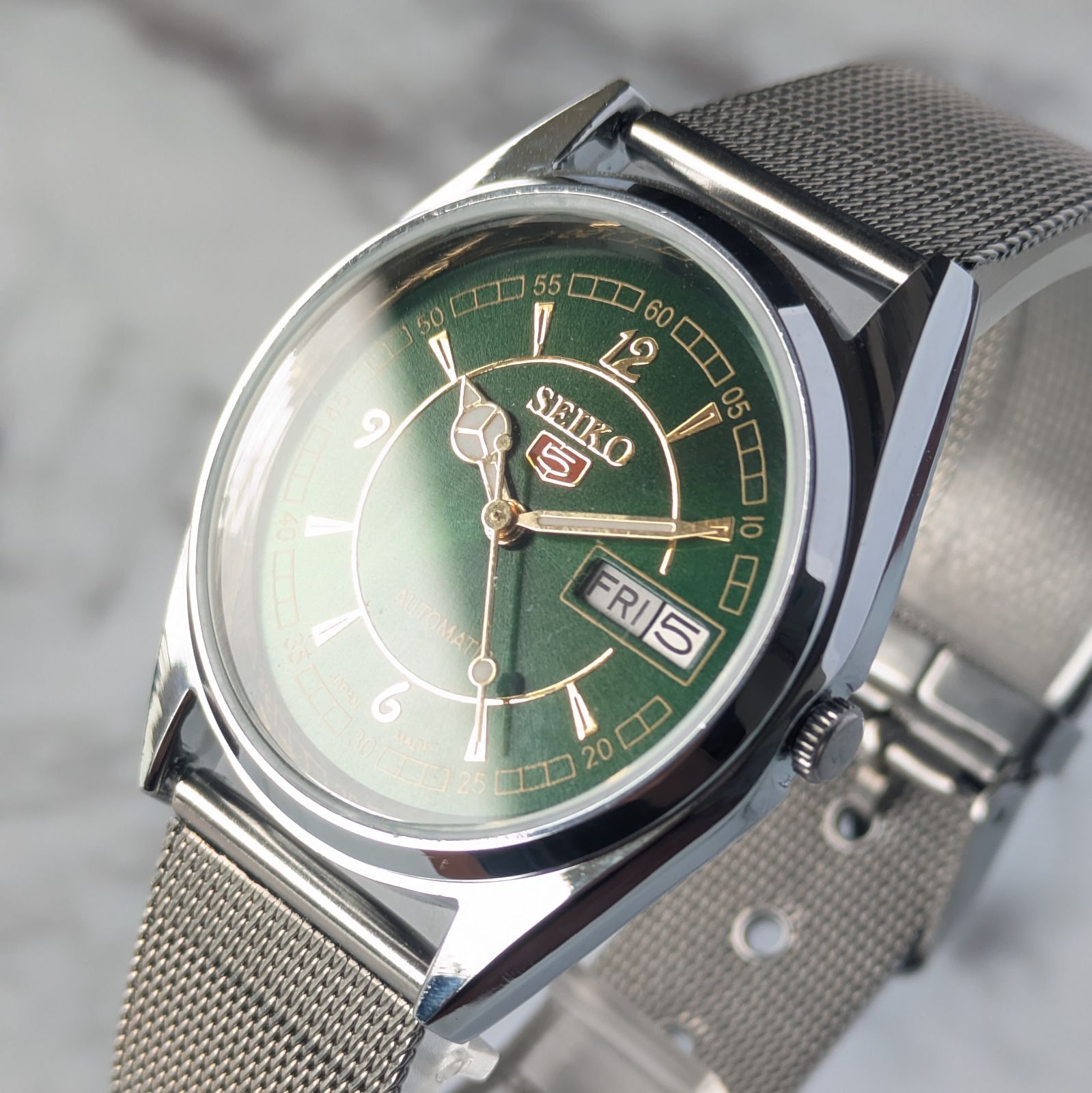 稼働品 SEIKO セイコー5 自動巻き 80s ヴィンテージ ダークグリーン
