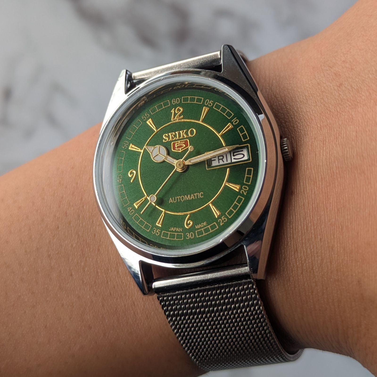 稼働品 SEIKO セイコー5 自動巻き 80s ヴィンテージ ダークグリーン