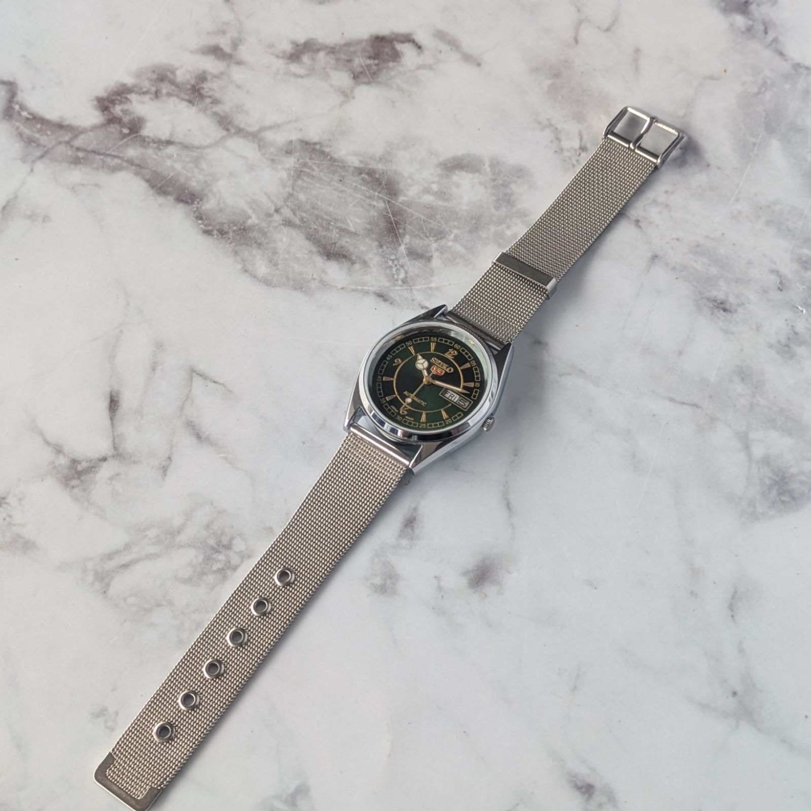 稼働品 SEIKO セイコー5 自動巻き 80s ヴィンテージ ダークグリーン