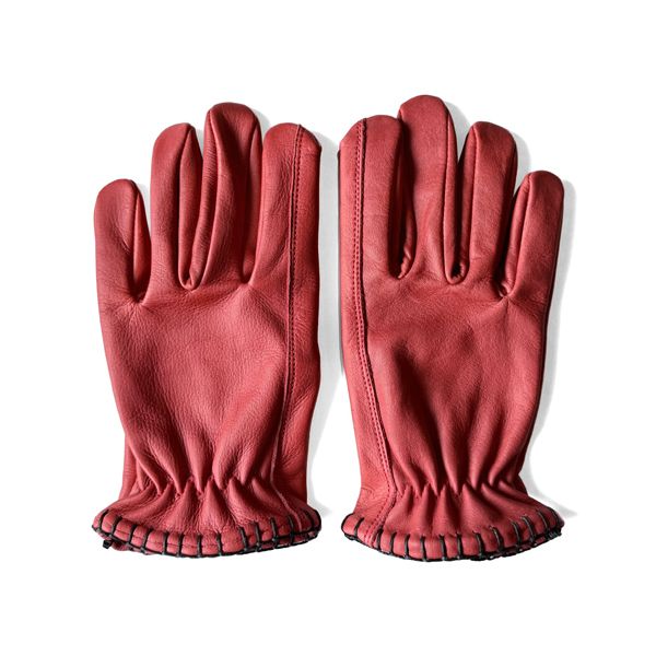 SIGNAL GLOVE No.08 RED × BLACK LACE/シグナルグローブ ツーリング 防風 耐風 男女兼用 カウハイドレザー 牛革 バイク乗り oldskool 単車 裏地なし