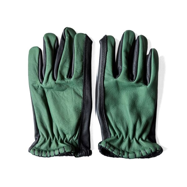 SIGNAL GLOVE No.34 GREEN × BLACK TWO TONE/シグナルグローブ 緑色 ツートン 黒色 バイカラー 牛革 グリーン 本皮 スタンダード バイカー グローブ