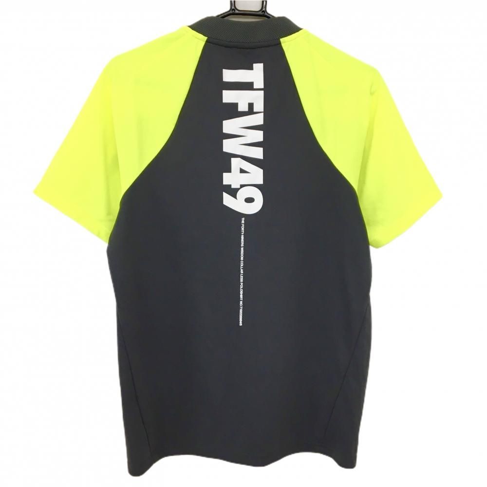 美品】TFW49 半袖ポロシャツ ダークグレー×蛍光イエロー スタンド