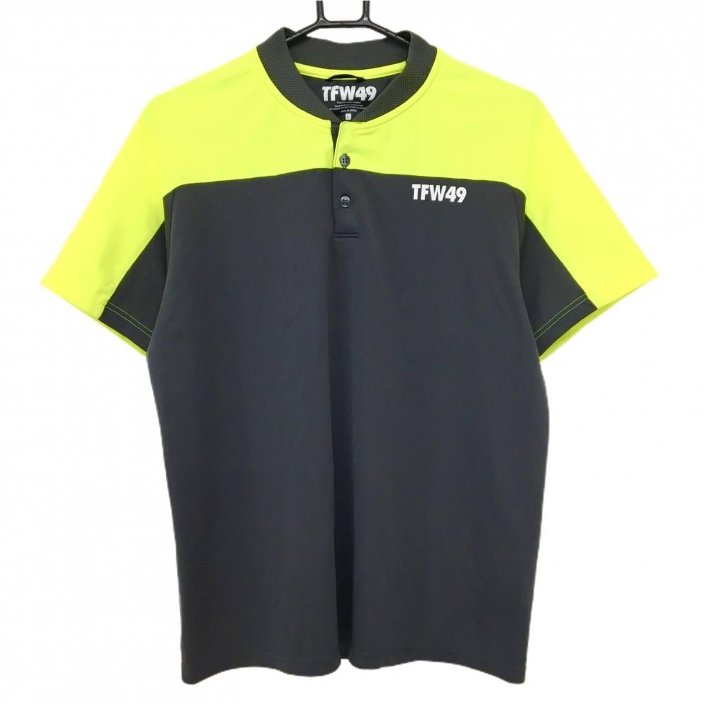 美品】TFW49 半袖ポロシャツ ダークグレー×蛍光イエロー スタンド