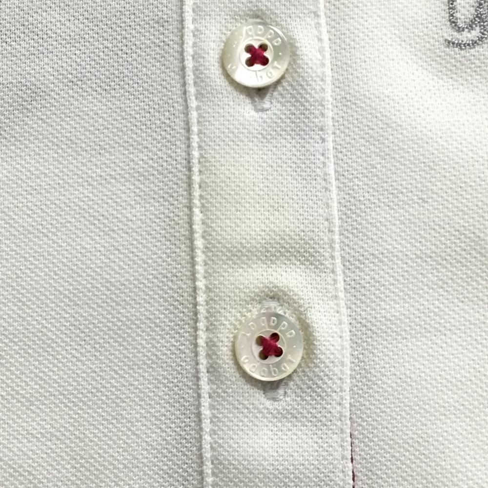 adabat ホワイト シャツ 花柄襟 美品】アダバット 半袖ポロシャツ 白×ボルドー ロゴ刺しゅう 襟裏花柄