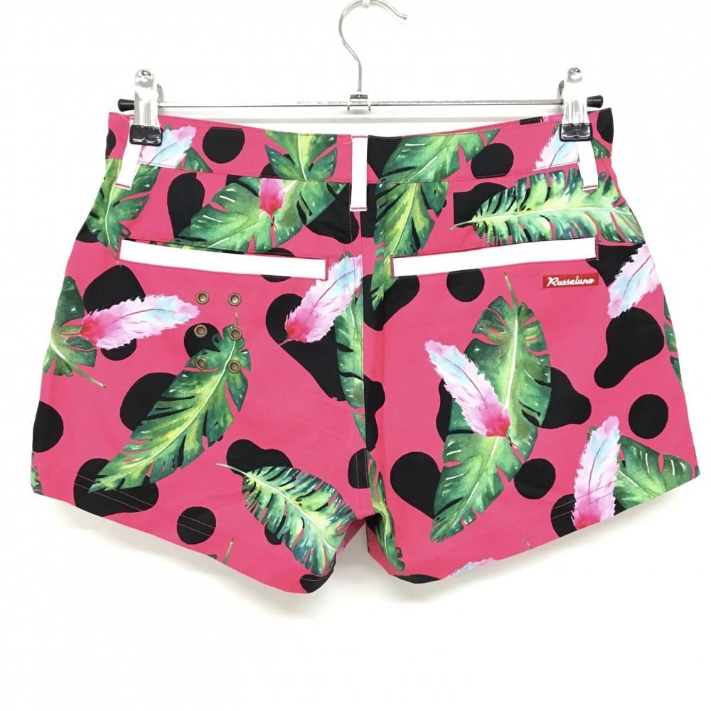 Russeluno ビッグロゴ ショートパンツ ハーフパンツ ゴルフ ラッセルノ 超美品】ラッセルノ ショートパンツ ピンク×グリーン リーフ・フェザー