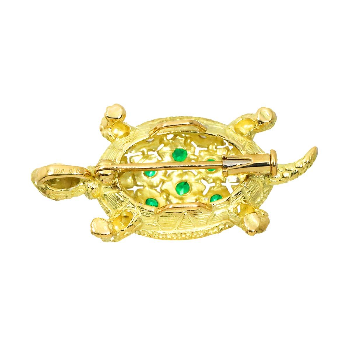 エメラルド 0.16ct ダイヤ 0.15ct K18 YG ブローチ 兼 ペンダント