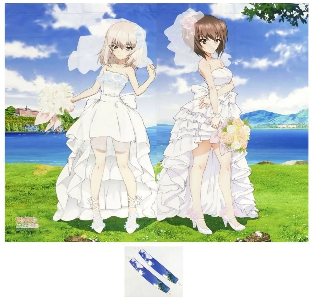 【中古】カーテン・タッセル 西住まほ＆逸見エリカ(ウェディング) 描き下ろしカーテン(横幅178cm×高さ100cm) 遮光生地 「ガールズ＆パンツァー 最終章」