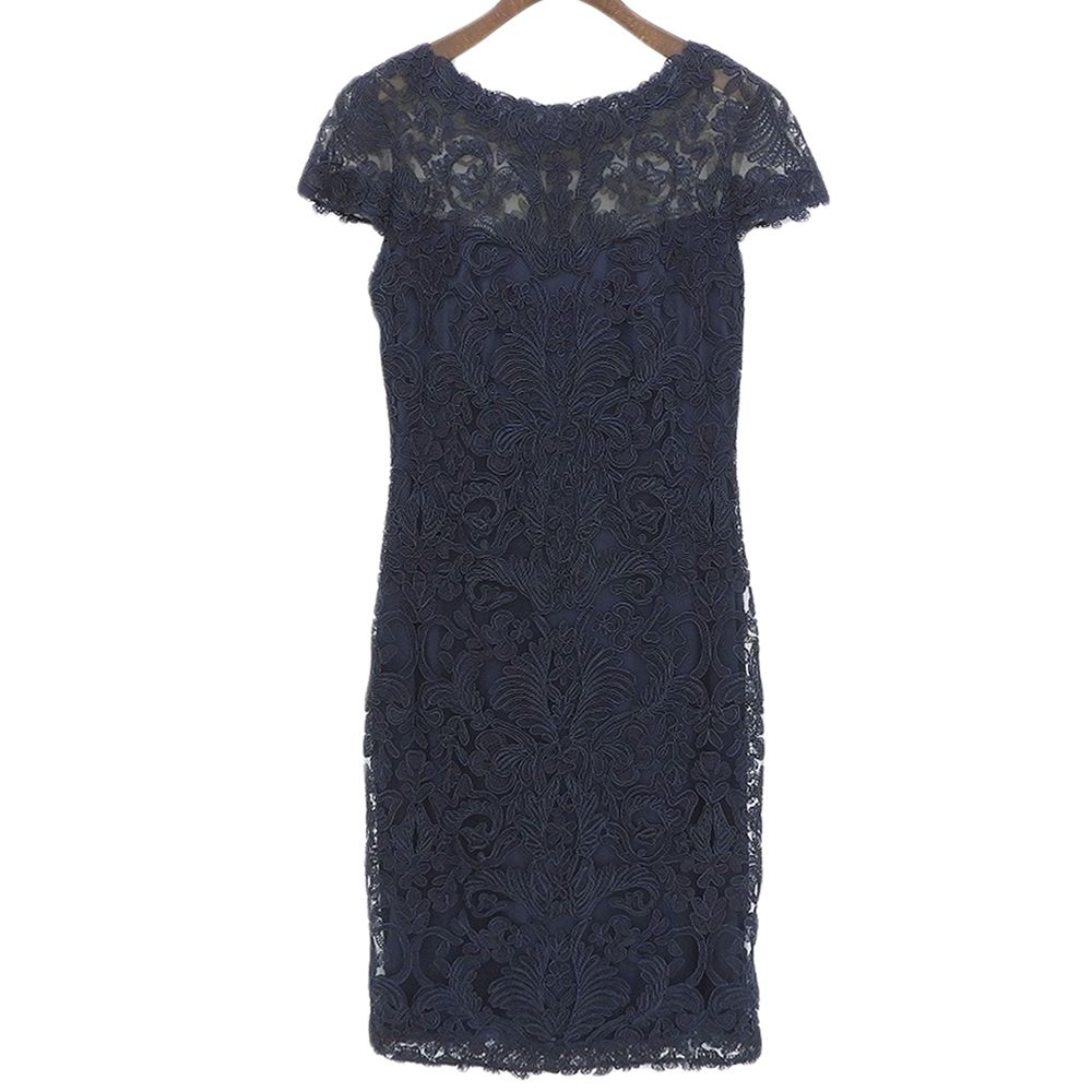 【新品タグ付き】タダシショージ ワンピース 膝丈 ドレス レース 0 紺 TADASHI SHOJI タダシショージ 美品 レースデザイン パーティードレス