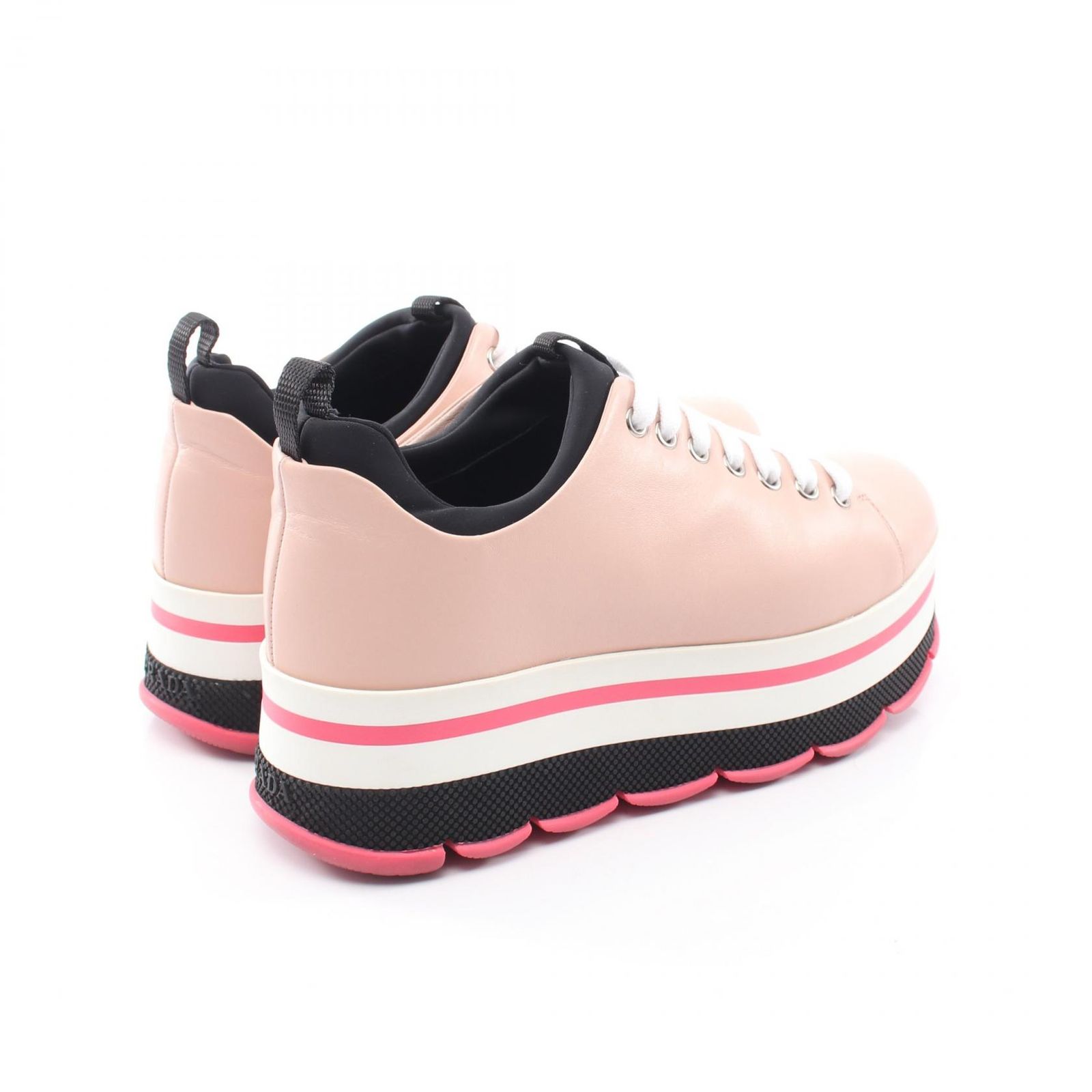 PRADA プラダ スニーカー レザー ホワイト×ピンク 36.5 プラダ PRADA スニーカー 厚底 ピンク レザー スニーカー レディース