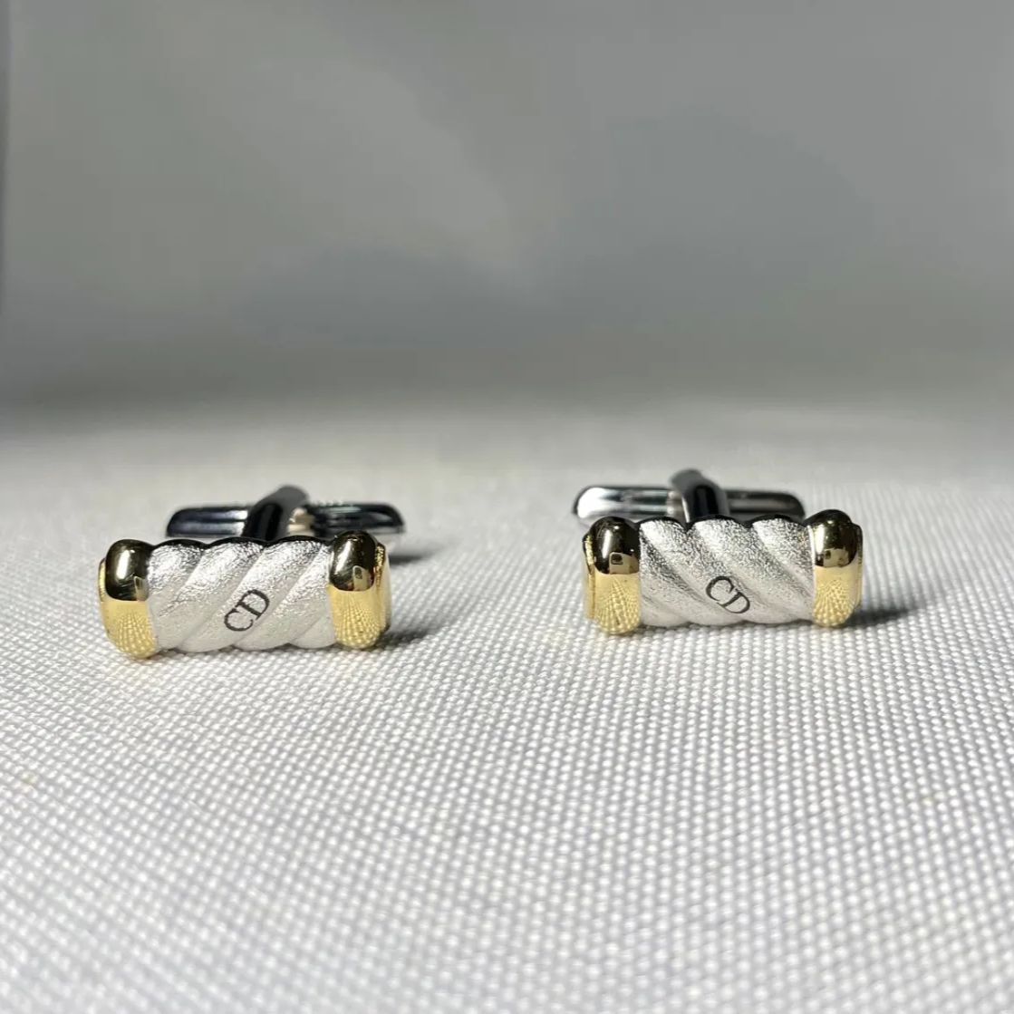 美品 希少 Dior ディオール CDロゴ 艶消しシルバー & ゴールド コンビ