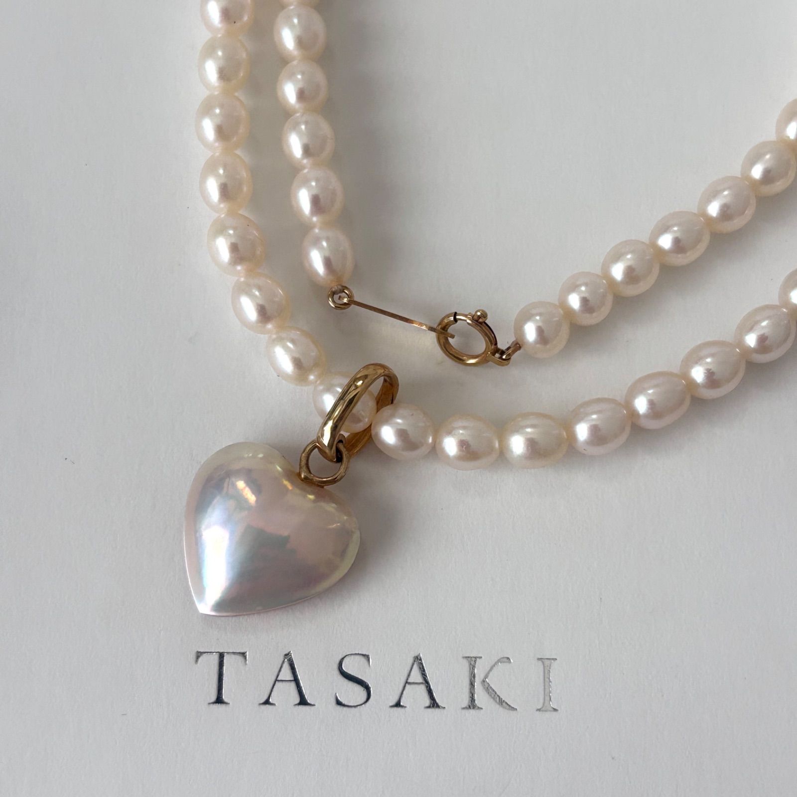465【タサキ】K18 パール　ネックレス　マベパール　ハート　トップ取り外し可能