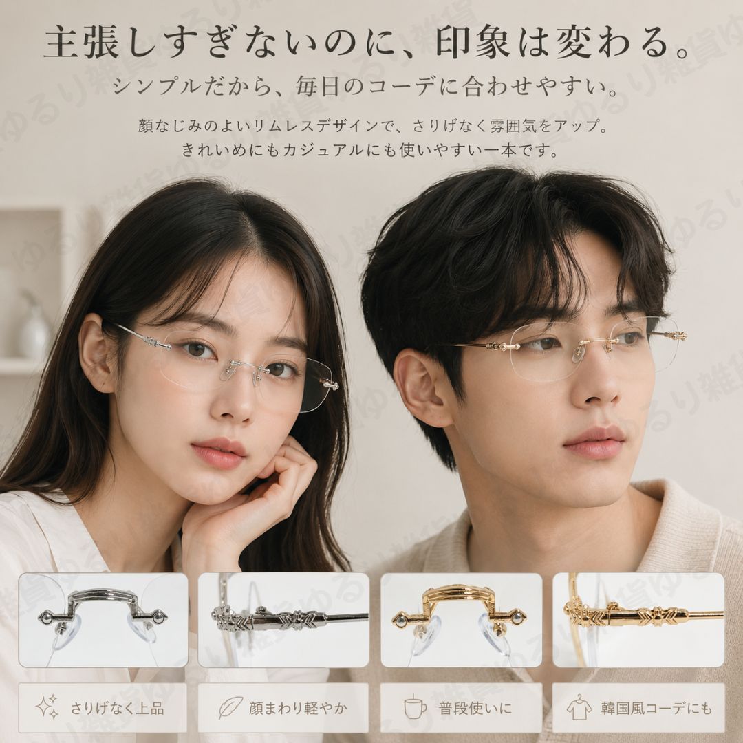 リムレスメガネ 伊達メガネ リムレス メガネ 韓国 ファッション ブルー