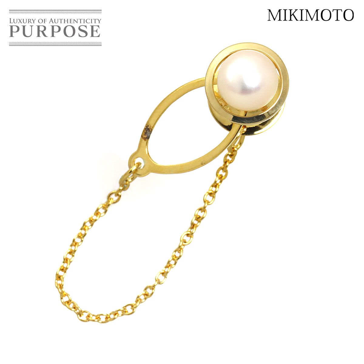 ミキモト MIKIMOTO アコヤ真珠 6.8mm ピンブローチ K18 YG イエロー