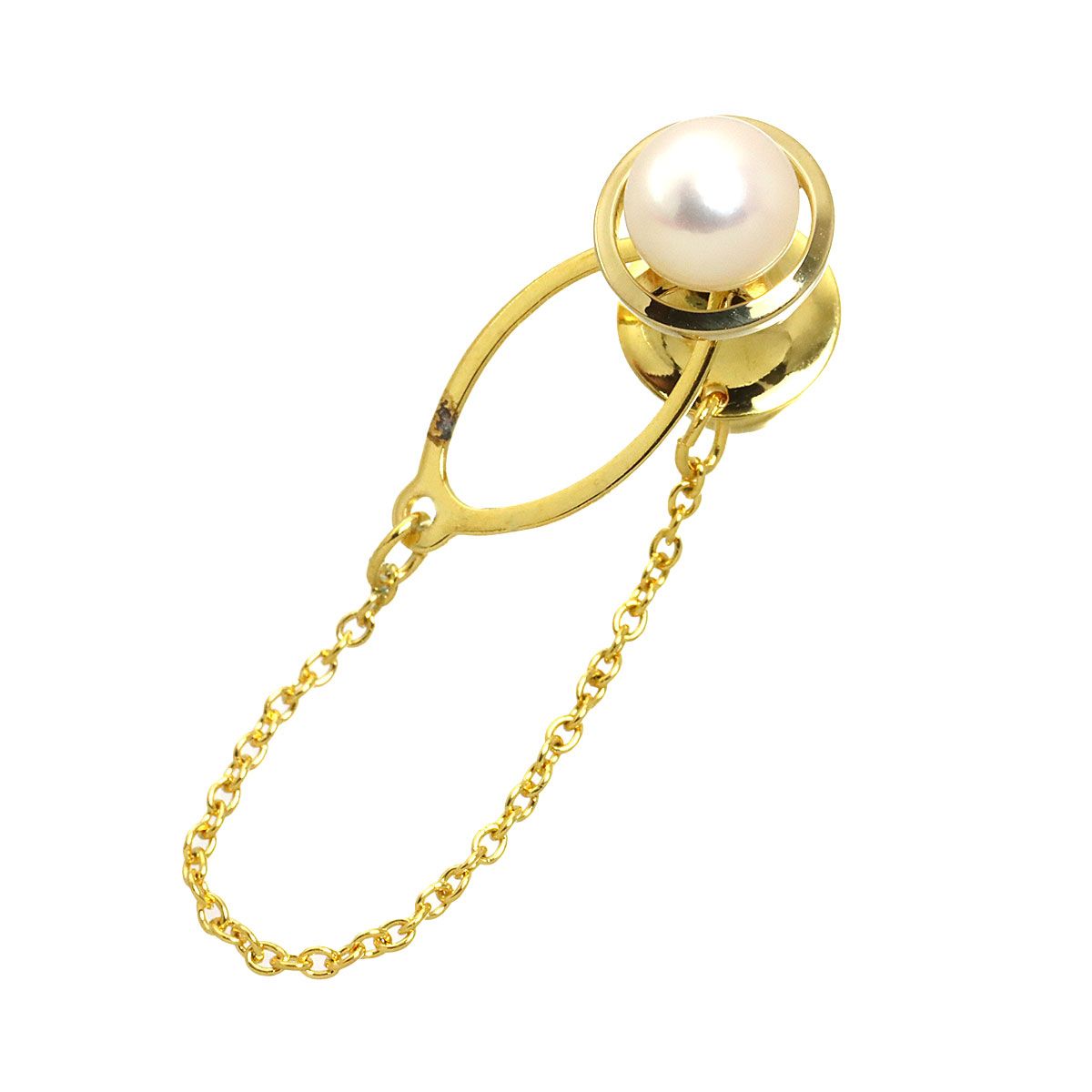 ミキモト MIKIMOTO アコヤ真珠 6.8mm ピンブローチ K18 YG イエロー