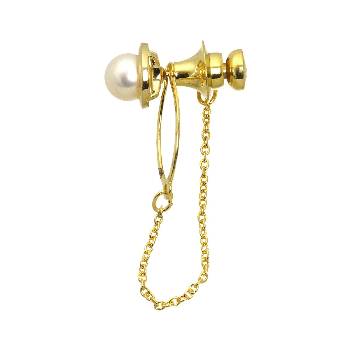 ミキモト MIKIMOTO アコヤ真珠 6.8mm ピンブローチ K18 YG イエロー