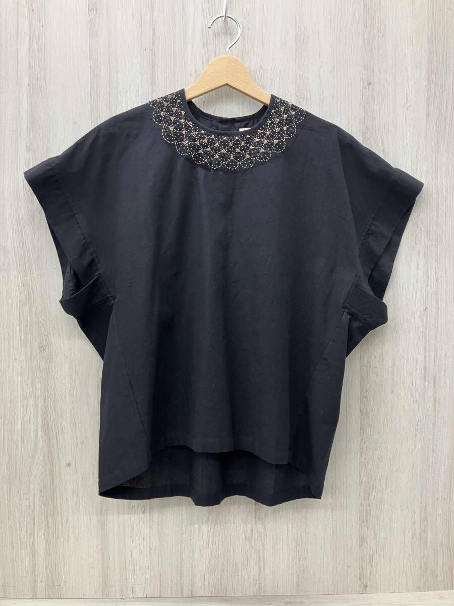BUNON/ブノン/半袖Tシャツ・カットソー/Embroidery Woven-T/ブラック/ Lサイズ