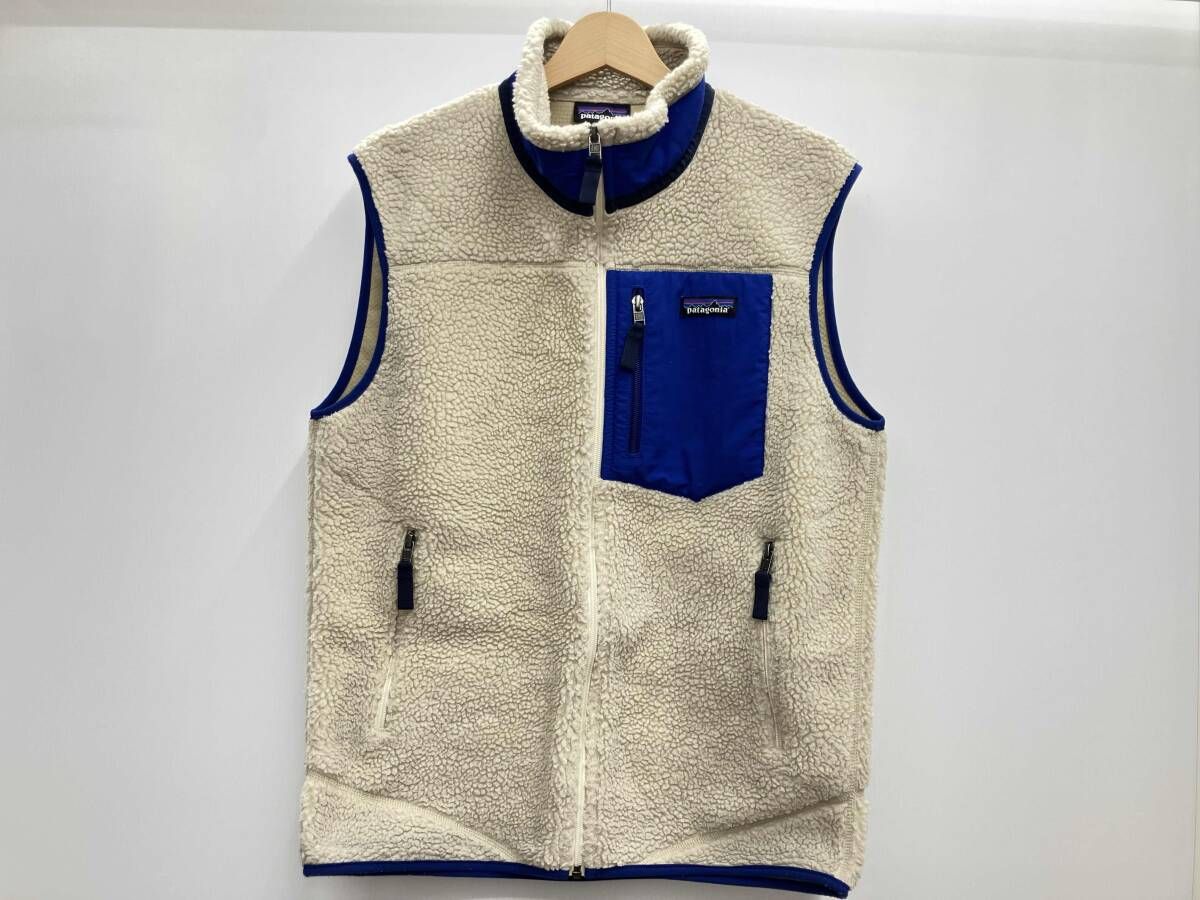 patagonia パタゴニア フリースベスト 23048 サイズM ベージュ×ブルー 春秋冬