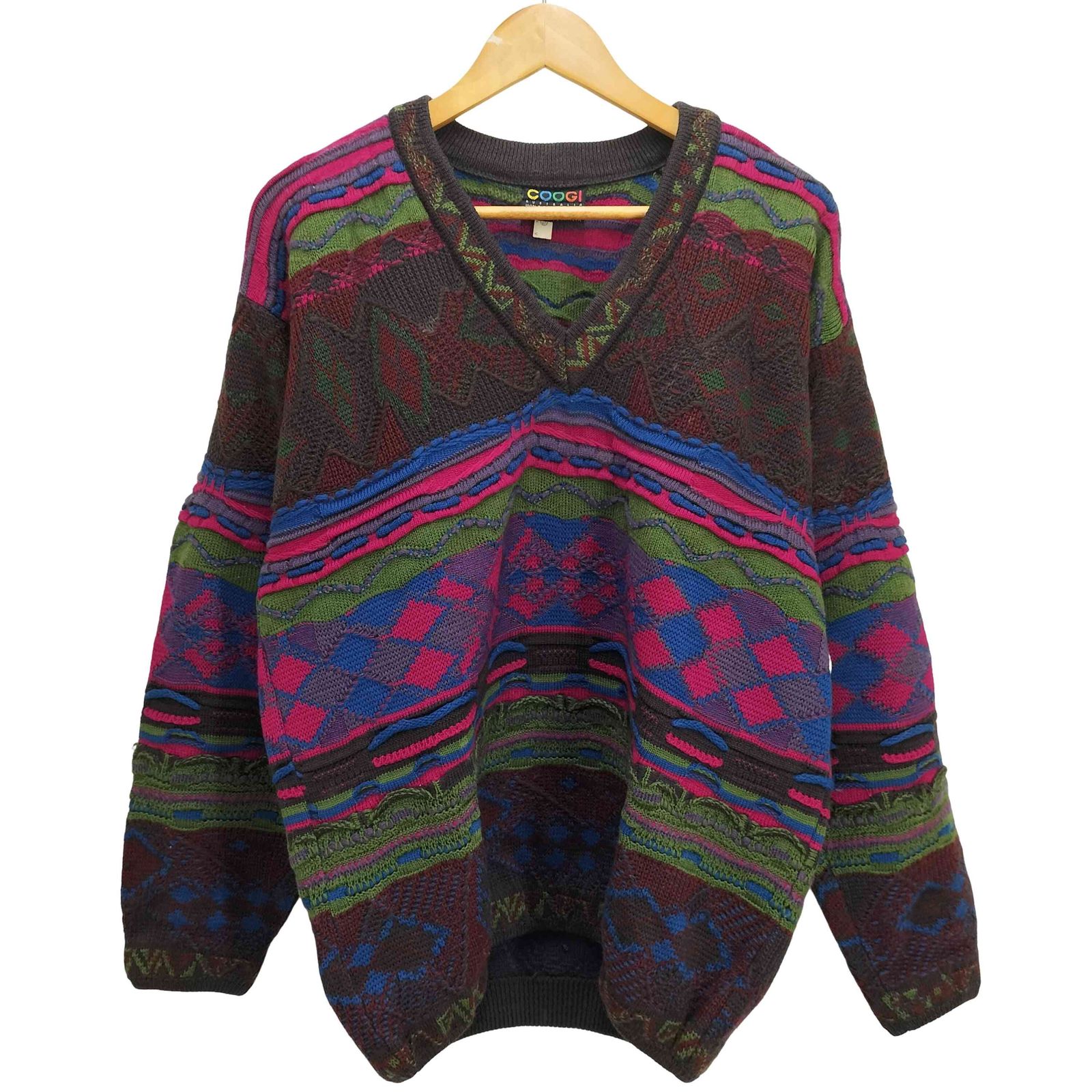 クージー COOGI オーストラリア製 総柄 Vネック 3Dニット メンズ import：M