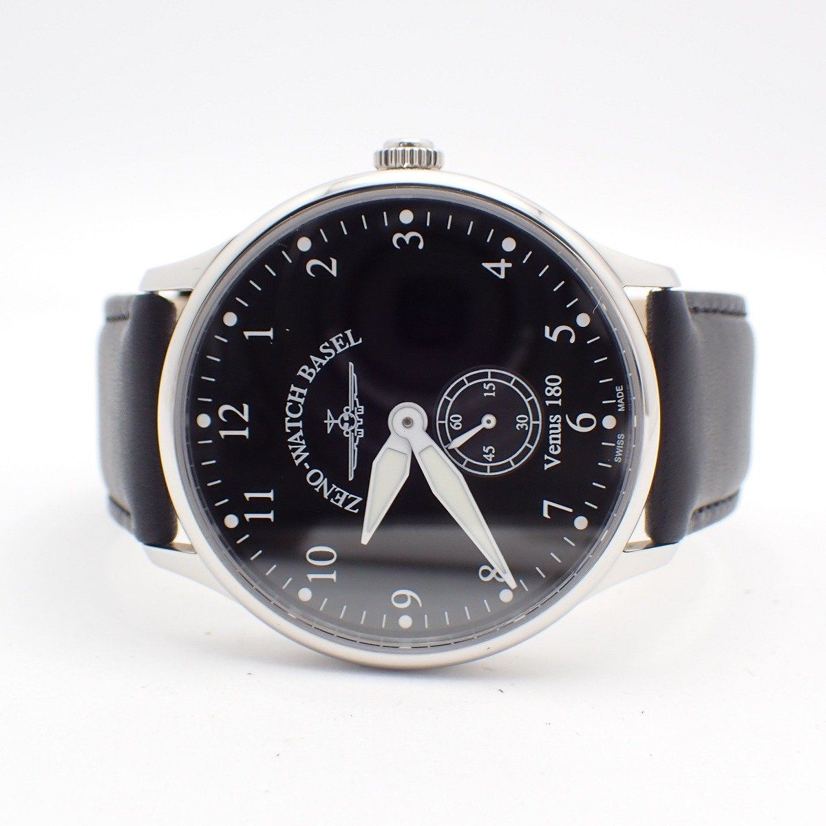 美品】ZENO WATCH BASEL ゼノウォッチ 手巻き メンズ 腕時計 黒文字盤