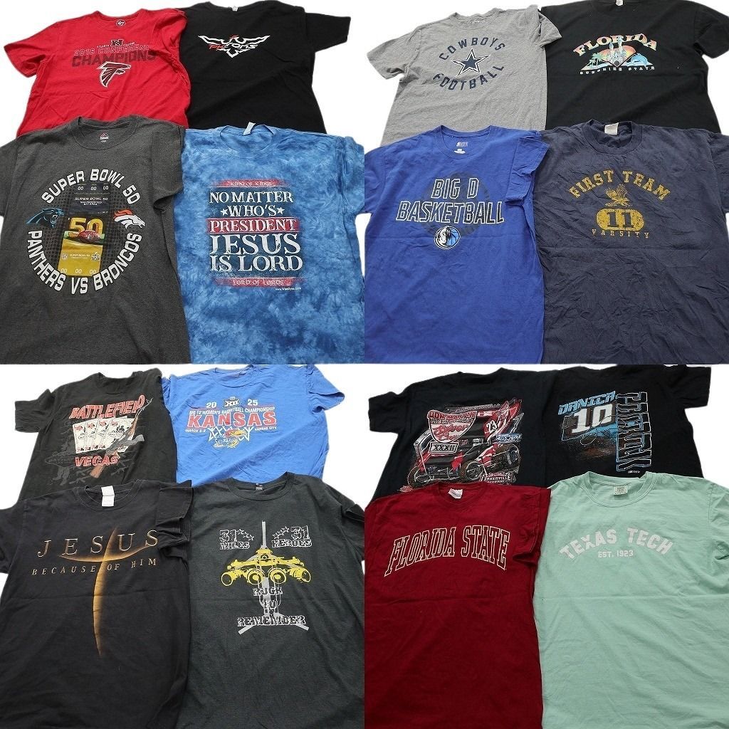 古着卸 まとめ売り プリント Tシャツ 16枚セット ( メンズ L ) プロチーム NFL アーチロゴ NBA カウボーイズ 中古 古着 NF5263