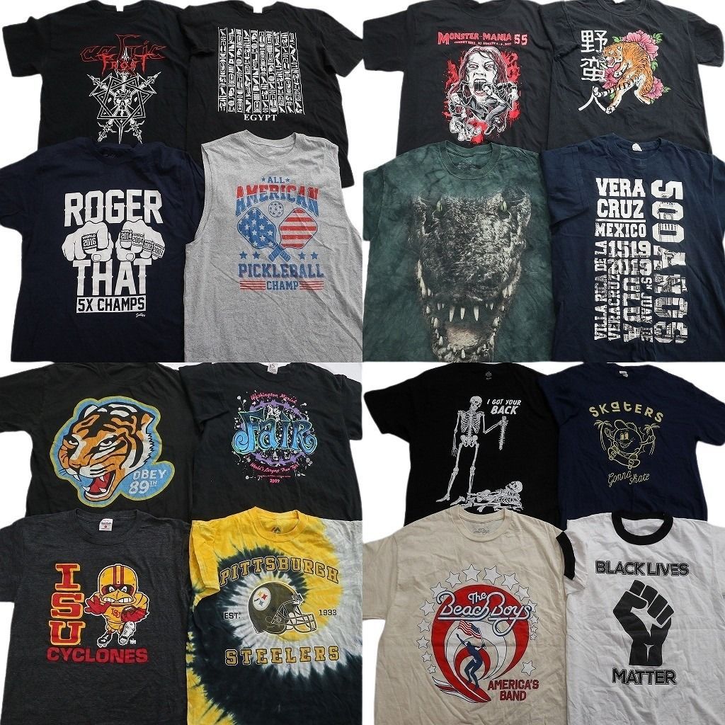 古着卸 まとめ売り プリント Tシャツ 16枚セット ( メンズ L ) ノースリーブ リンガーT スカル プロチーム NFL 中古 古着 NF5288