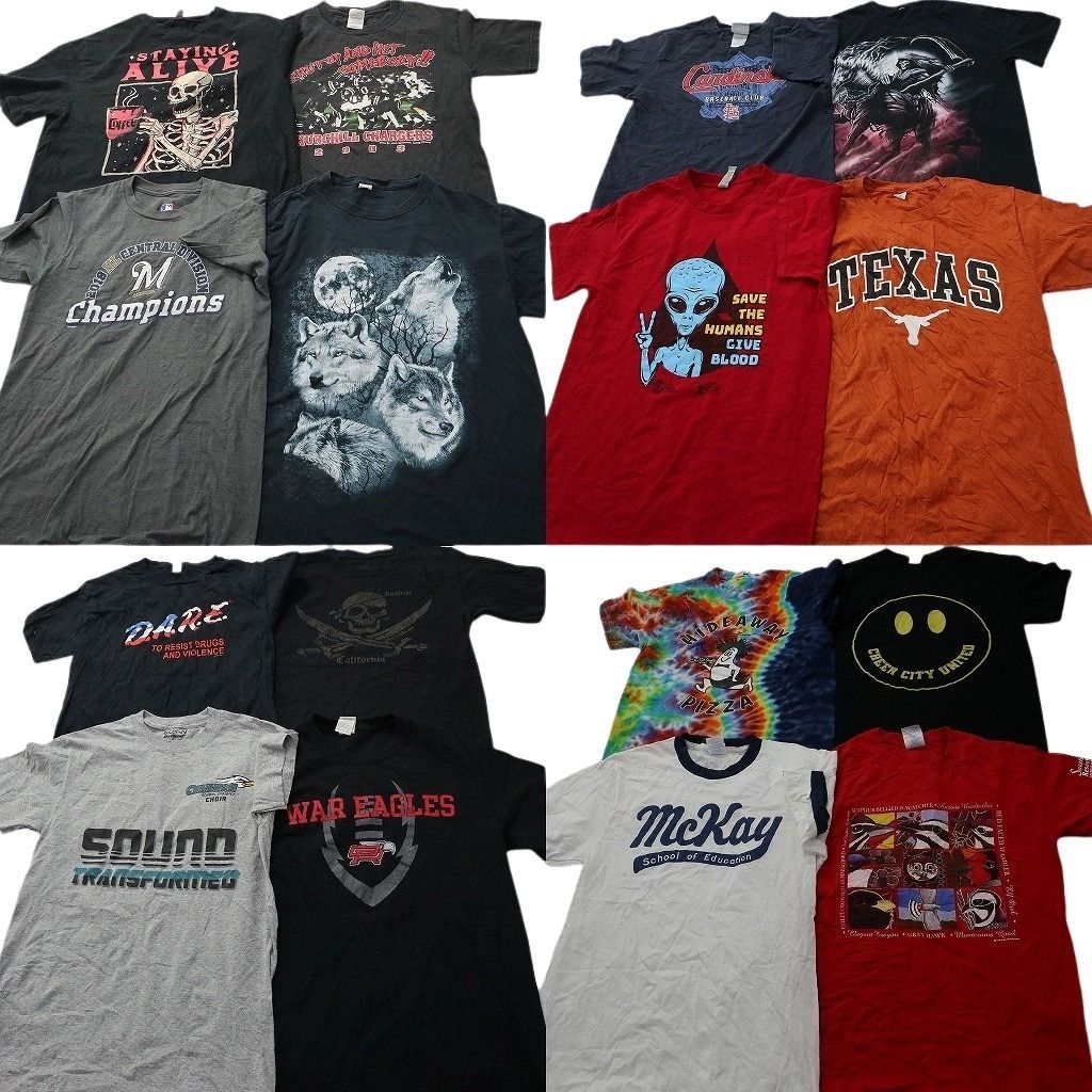 古着卸 まとめ売り プリント Tシャツ 16枚セット ( メンズ S ) アニマル リンガーT スカル カレッジ風 中古 古着 NF5374