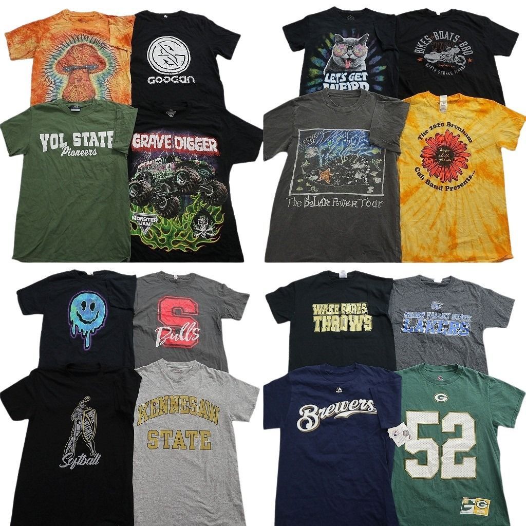 古着卸 まとめ売り プリント Tシャツ 16枚セット ( メンズ Ｓ ) アニマル　タイダイ柄　英文字プリント 中古 古着 NF5414