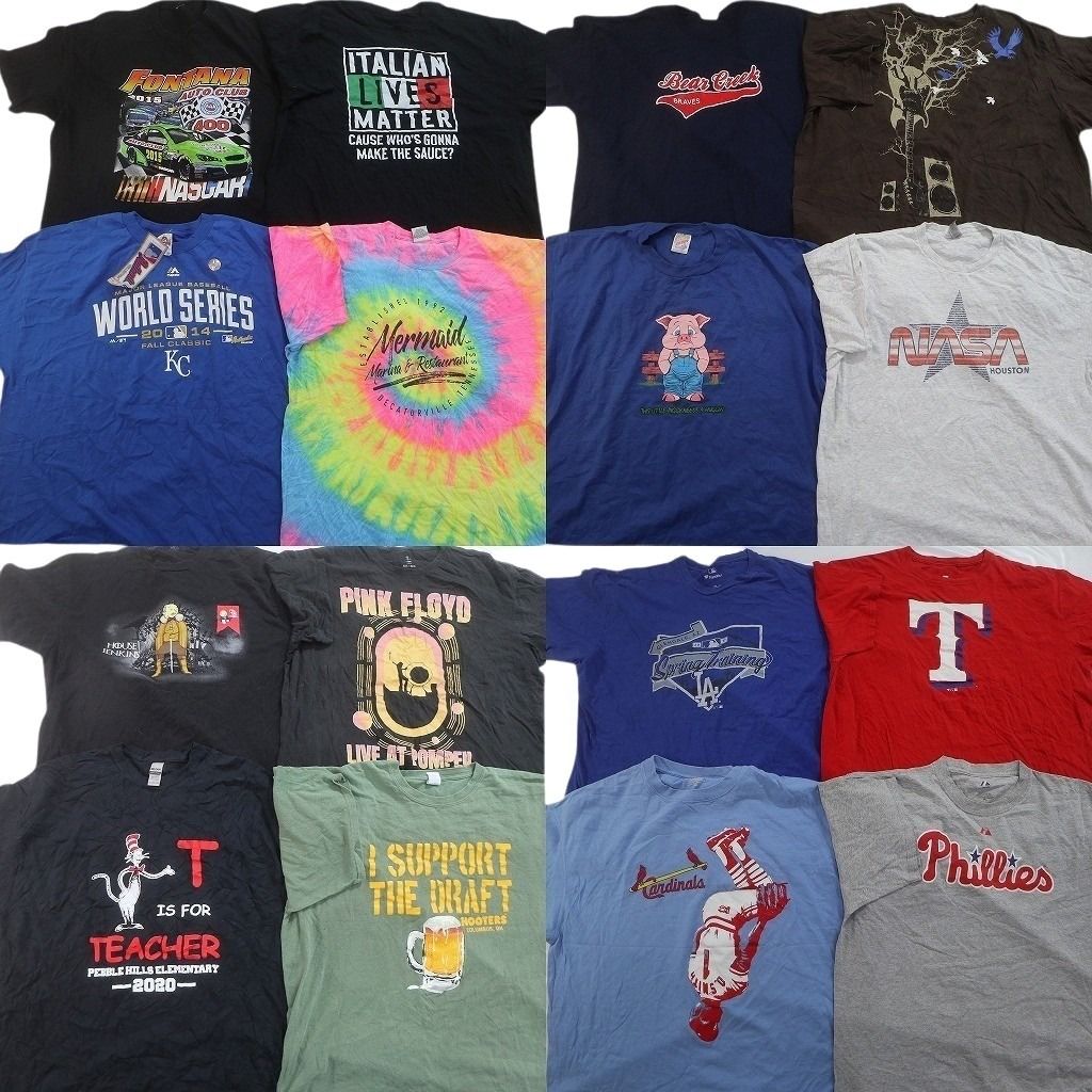 古着卸 まとめ売り プリント Tシャツ 16枚セット ( メンズ 2XL ) デッドストック MLB レーシング 企業 NASA 中古 古着 NF5441
