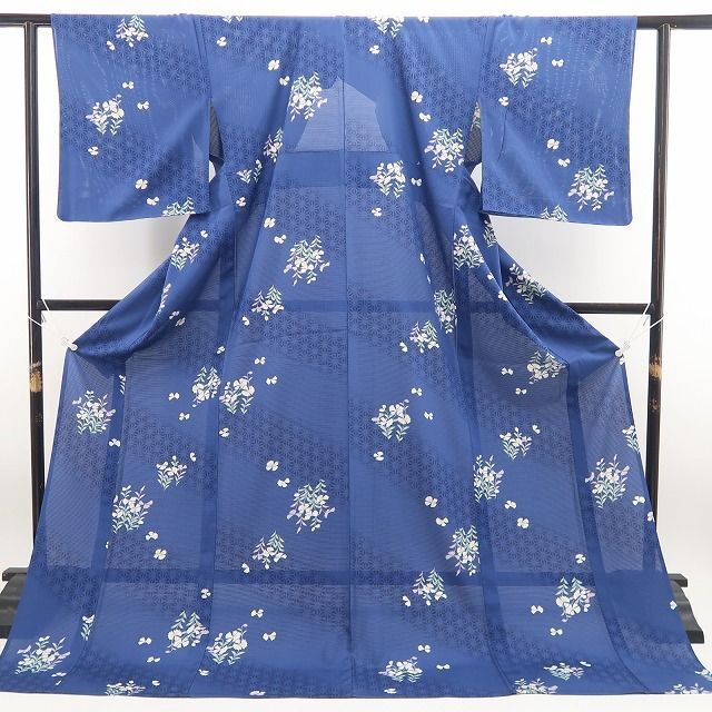 新品・夏小紋】 絽 麻の葉 夏着物 正絹 仕付け糸付 tomihisa”古典