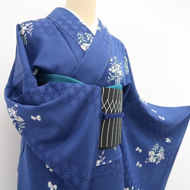 新品・夏小紋】 絽 麻の葉 夏着物 正絹 仕付け糸付 tomihisa”古典