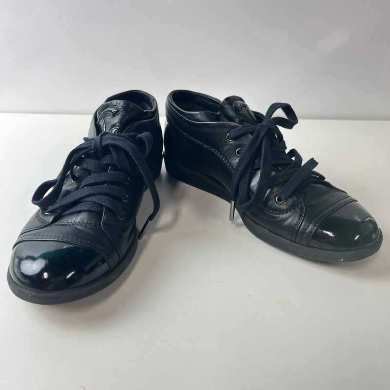中古品】 CHANEL シャネル レザー エナメル ショートブーツ ブラック