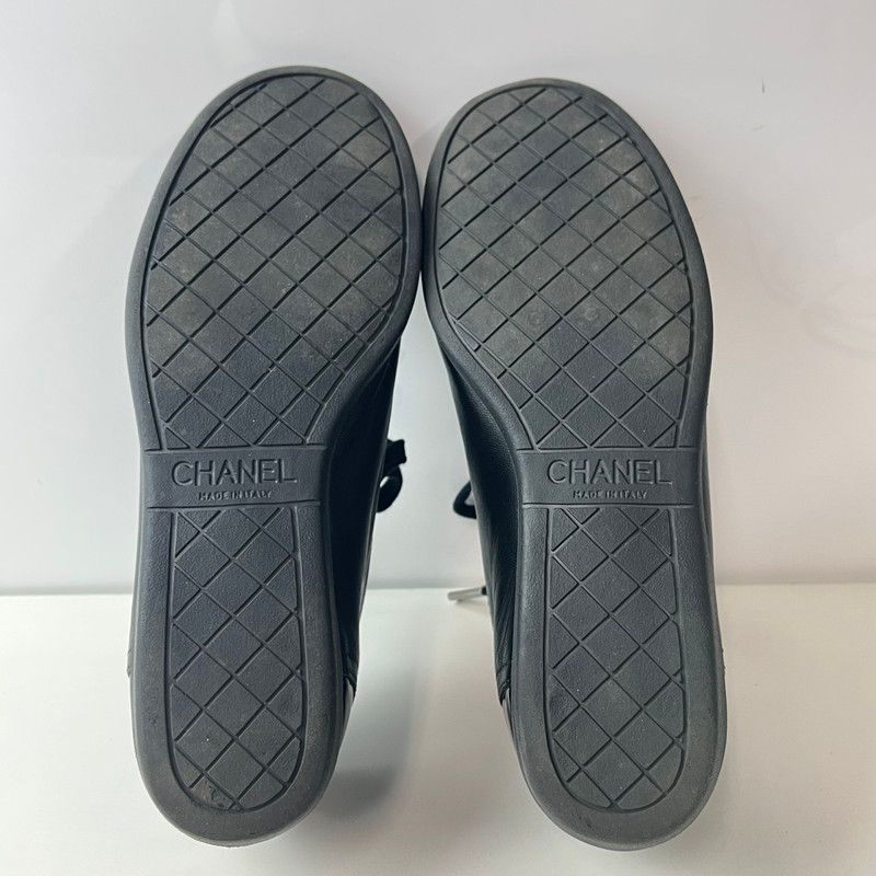中古品】 CHANEL シャネル レザー エナメル ショートブーツ ブラック
