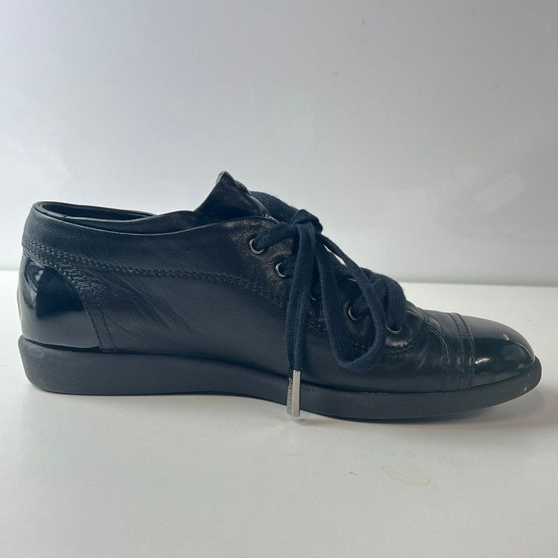 中古品】 CHANEL シャネル レザー エナメル ショートブーツ ブラック