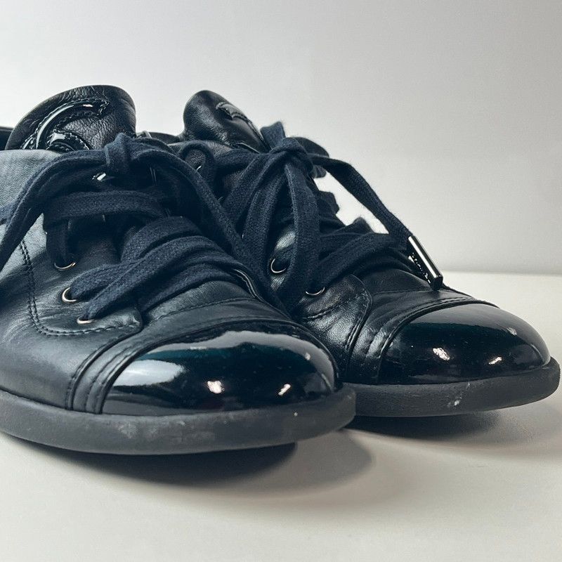 c*)様 未使用品　CHANEL シャネル エナメルショートブーツ 黒 中古品】 CHANEL シャネル レザー エナメル ショートブーツ ブラック