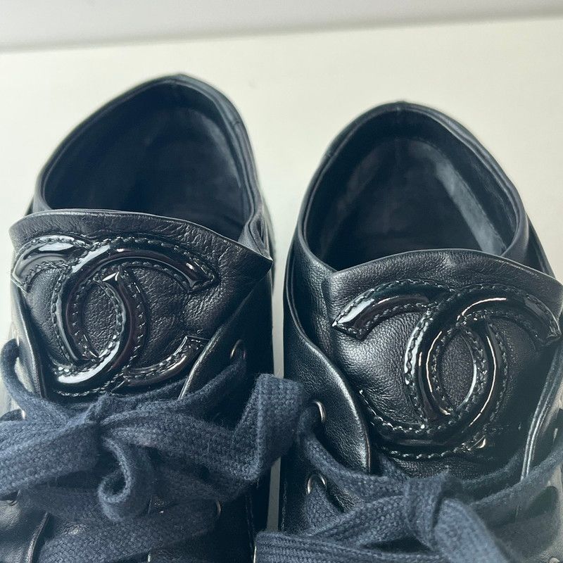 中古品】 CHANEL シャネル レザー エナメル ショートブーツ ブラック