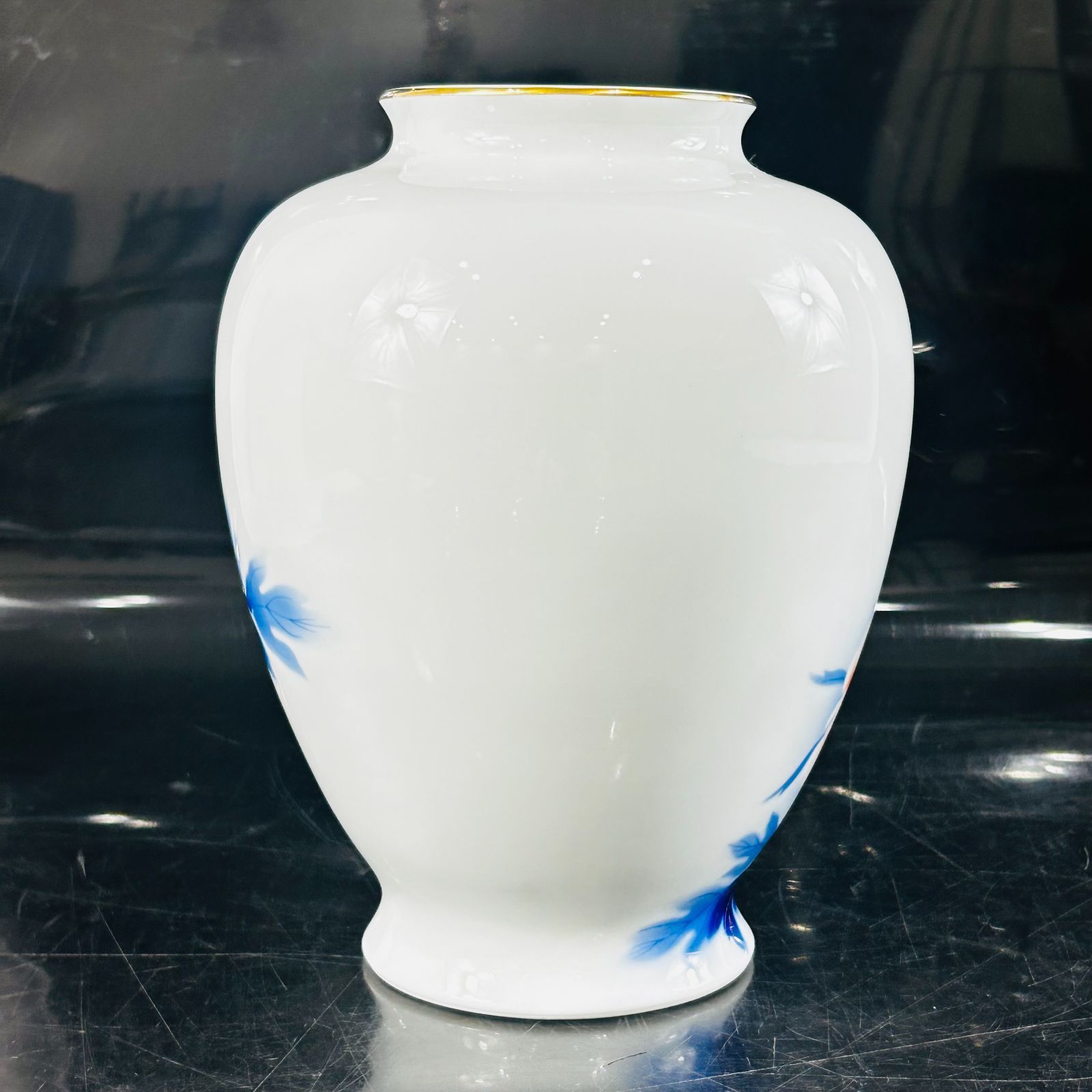 NC4065 深川製磁 有田焼 宮内庁御用達 牡丹 朱色牡丹 花瓶 壺 W20cm