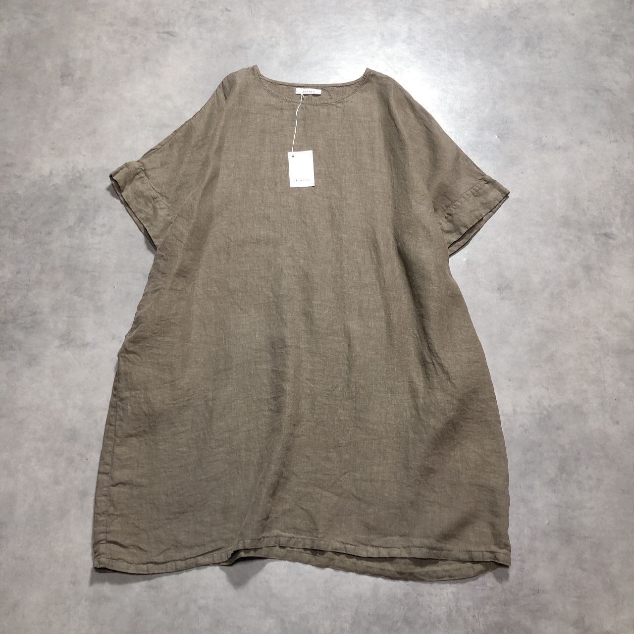 WQ1278○Honnete：リネンワイドワンピース HO-24SS TO2 カーキ