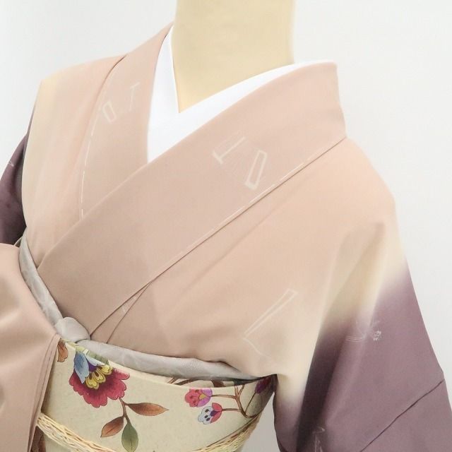 美品・夏紬】夏単衣 希少トールサイズ 楽器柄 夏着物 正絹 仕付け糸付