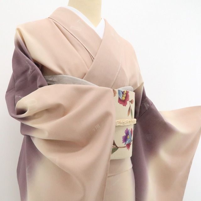 美品・夏紬】夏単衣 希少トールサイズ 楽器柄 夏着物 正絹 仕付け糸付