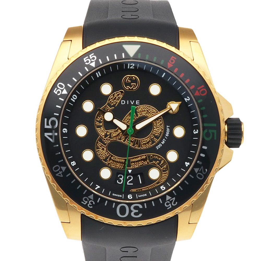 GUCCI 【美品】グッチ 時計 スネーク 稀少カラー グッチ ダイブ スネーク 腕時計 時計 ステンレススチール YA136219