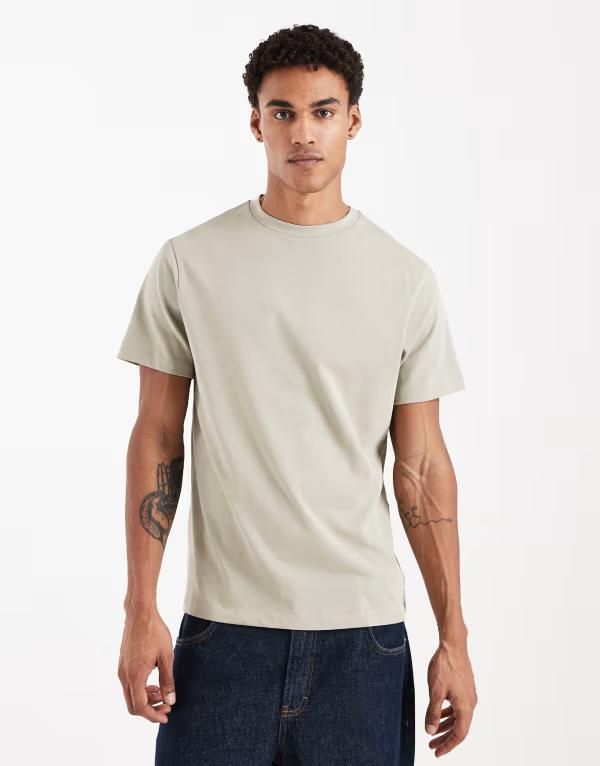 エイソス メンズ トップス Tシャツ クルーネック ASOS DESIGN heavyweight crew neck Tshirt London fog カーキ