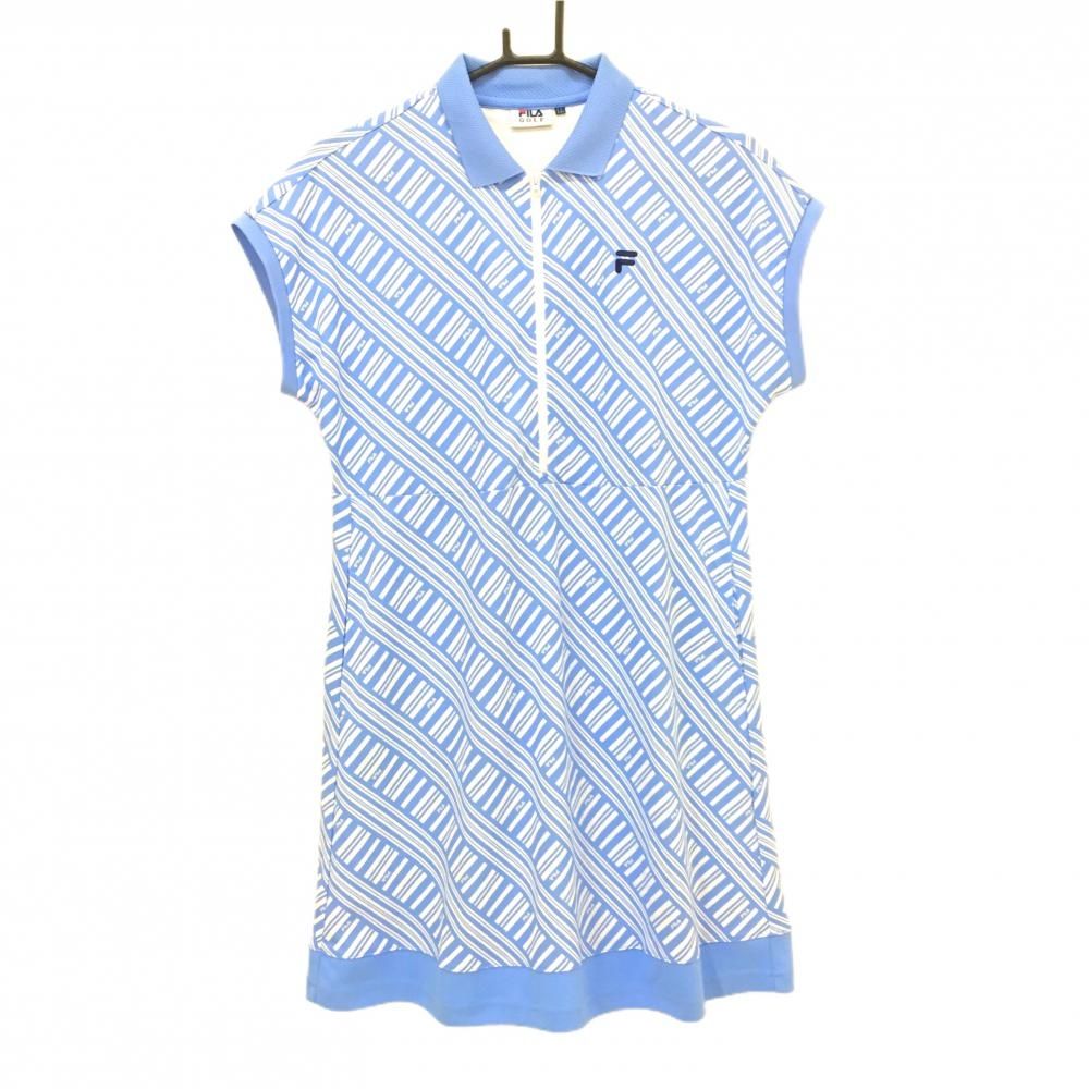 札付き！FILA GOLF フィラゴルフ 半袖 ハーフジップ ワンピース千鳥柄 美品】フィラゴルフ 半袖ポロワンピース ライトブルー×白 総柄 ロゴ