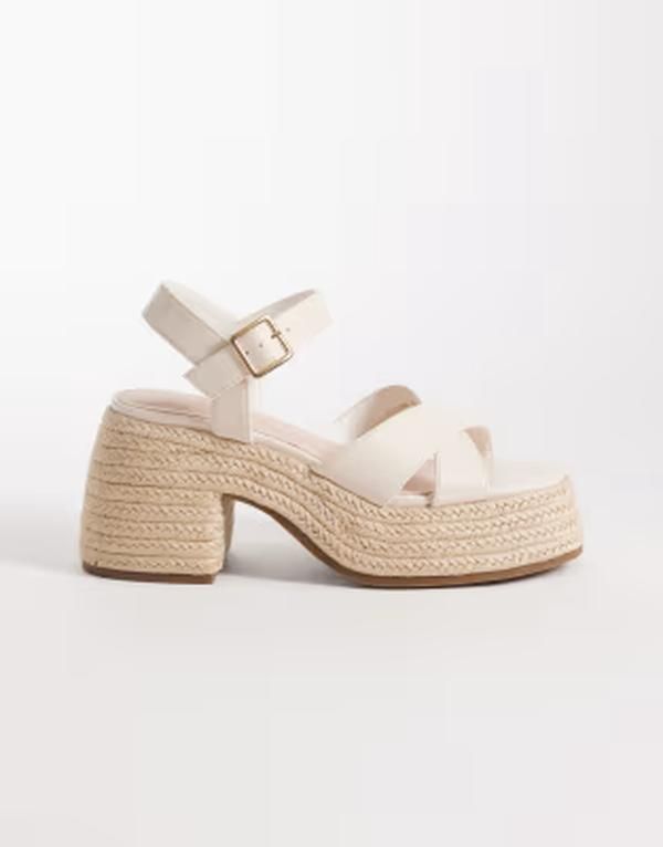 ロンドンレベル レディース シューズ サンダル プラットフォーム ヒール London Rebel Aven block heel platform sandals in cream pu クリーム