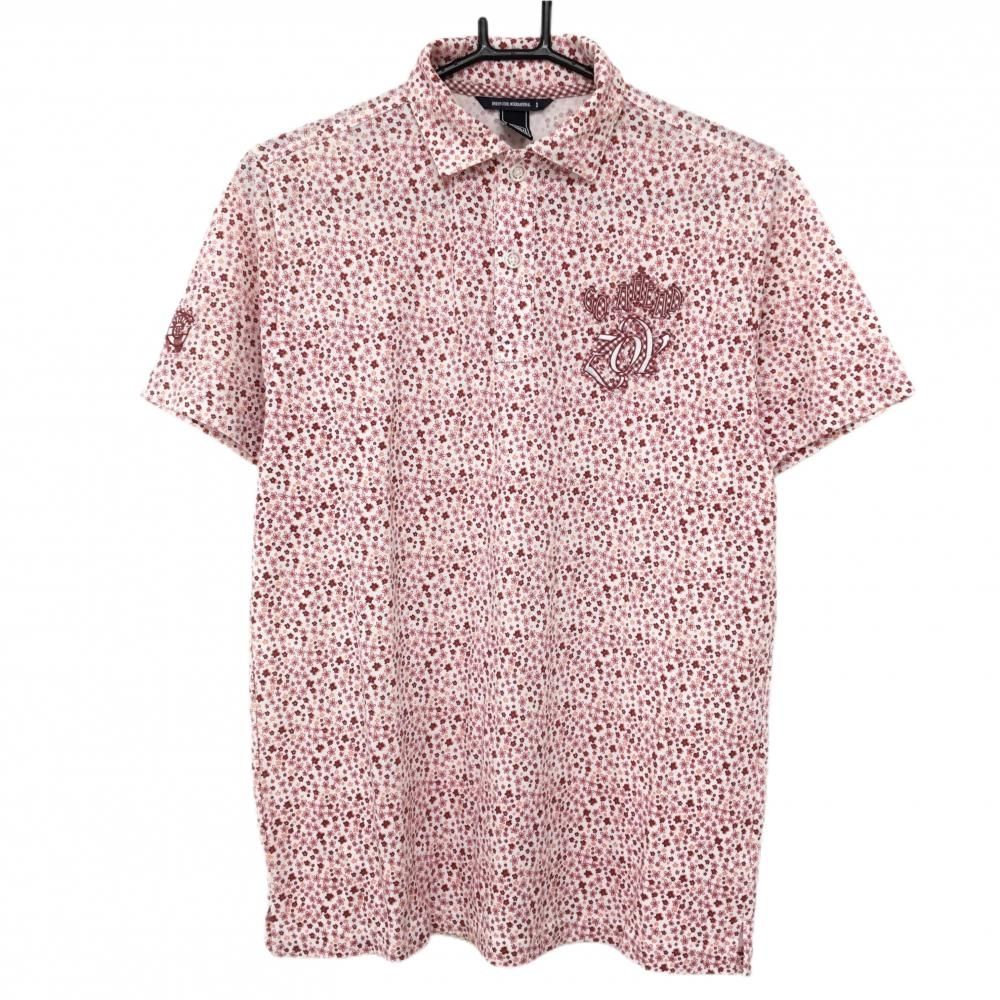 ゾーイ 半袖ポロシャツ 白×レッド 花柄 メンズ 2(M) ゴルフウェア ZOY