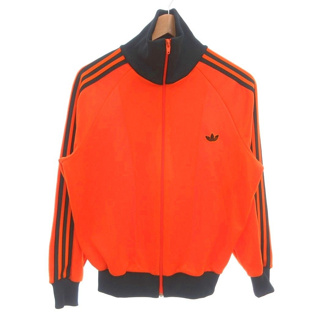 アディダス adidas ヴィンテージ 80s トラックジャケット ジャージ ジップアップ トレフォイルロゴ 3ストライプス 2 オレンジ 紺 ネイビー /GV ■ECF006