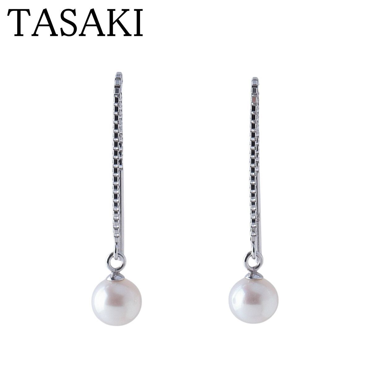 タサキ パール ピアス チェーン アメリカン パール5.3mm 750WG 美品