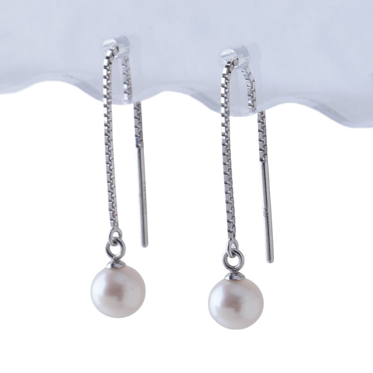タサキ パール ピアス チェーン アメリカン パール5.3mm 750WG 美品