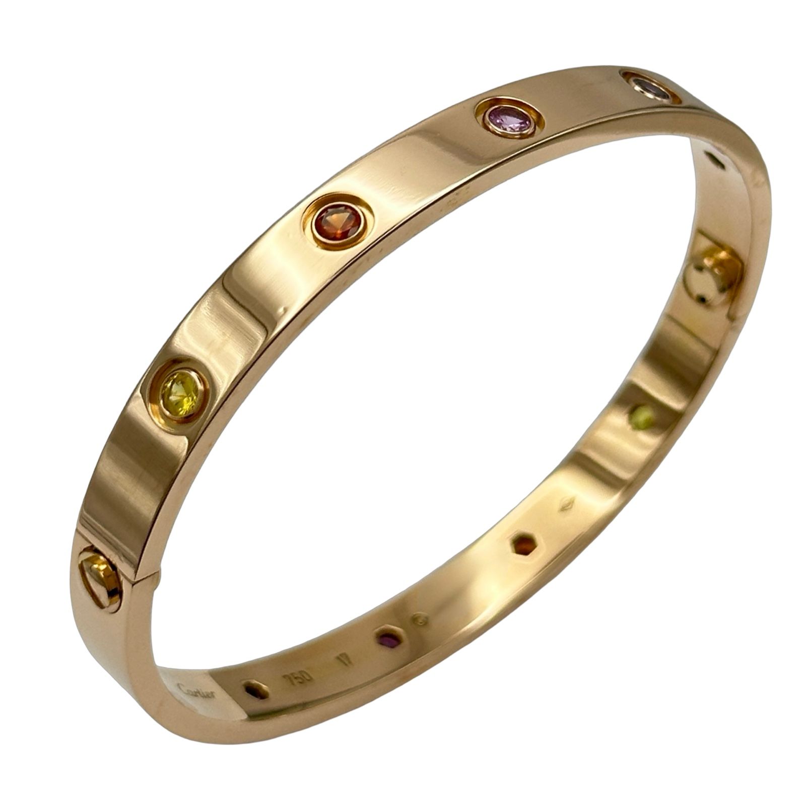 カルティエ Cartier ラブブレスレットマルチカラーストーン ピンクゴールド 750 ローズサファイア/イエローサファイア グリーンガーネット/オレンジガーネット アメジスト ジュエリー 670,000円