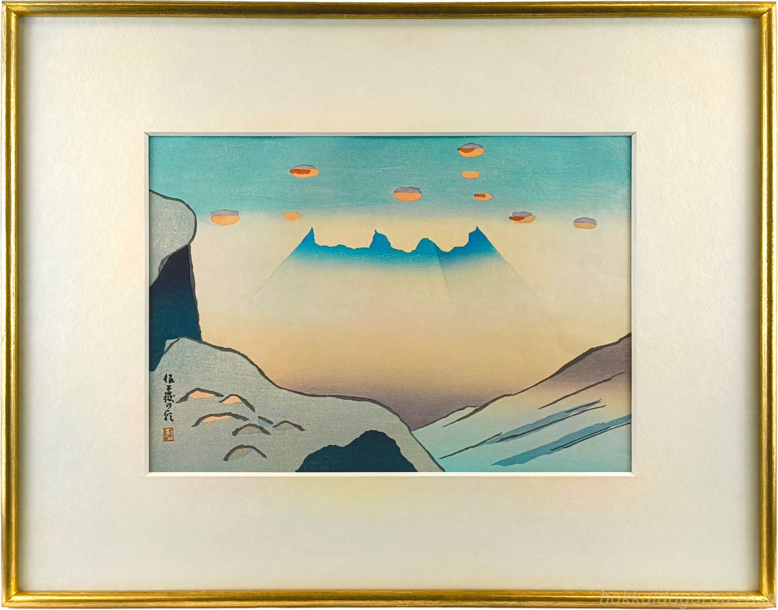 坂本繁二郎 「阿蘇五景・根子嶽の朝」 木版画 絵画
