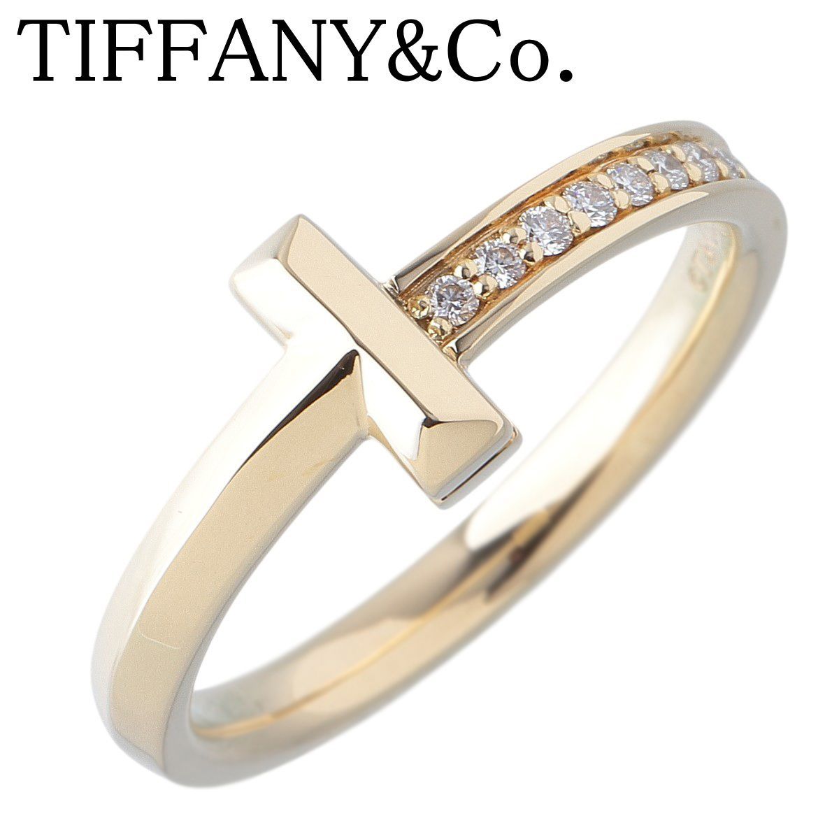 レアー正規品Tiffany & Co.Ｋ18WＧ750ダイヤ入り ティファニー ダイヤ リング Tワン ナロー 約15号 Au750YG 箱 新品